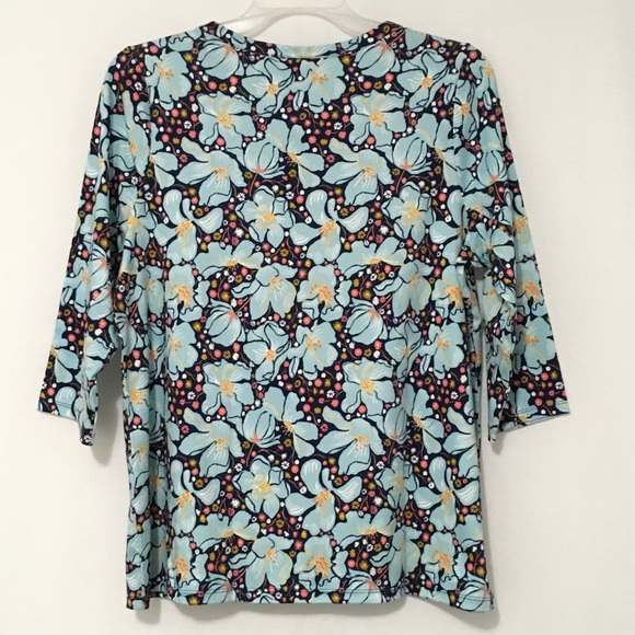 Style & Co. Womens 2X Blooming Blue Floral Printed 3/4-Sleeve Prima Cotton Top - Picture 2 of 12